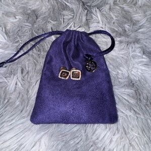Tory Burch Purple Velvet Earrings Pouch with gold, brown earrings!